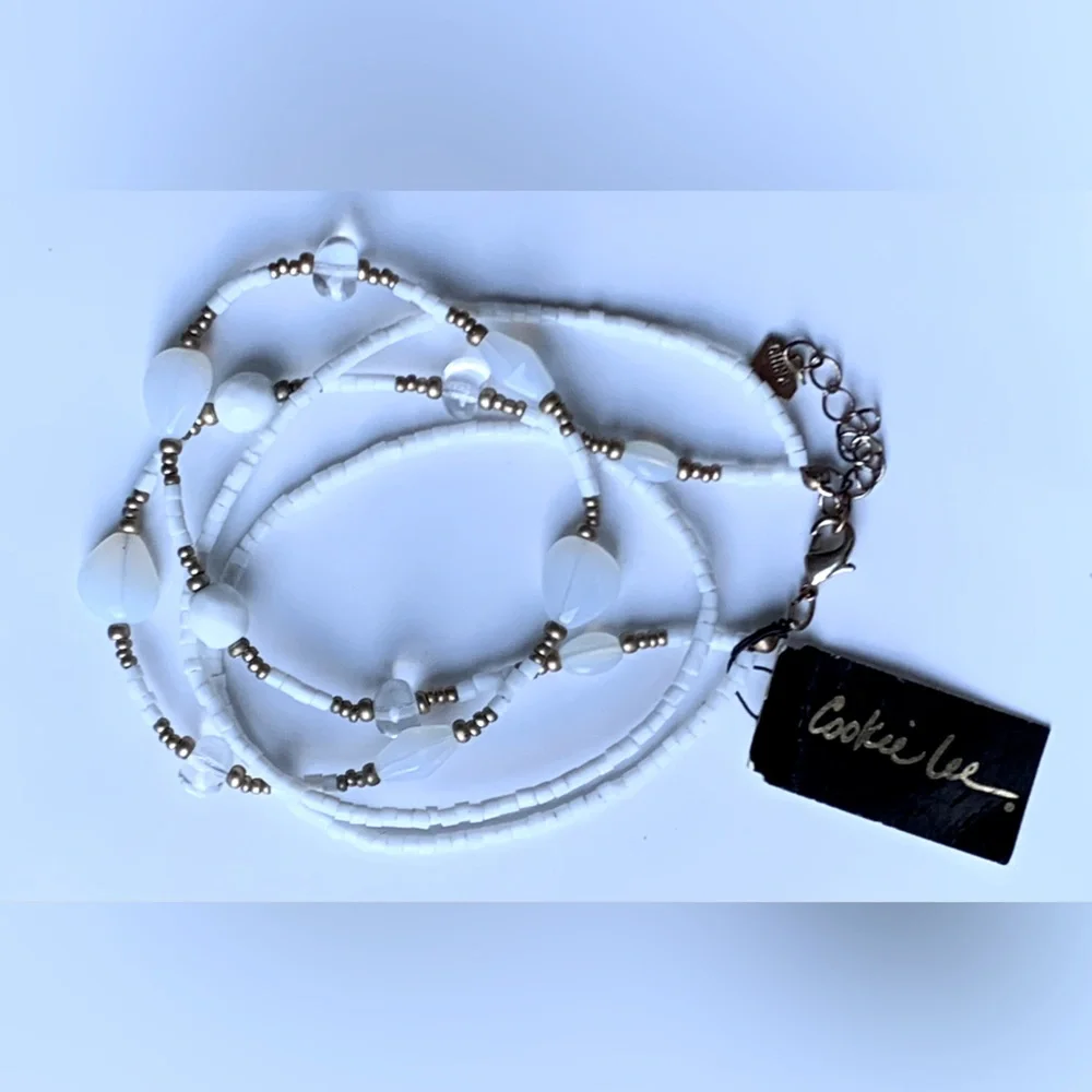 🥛 Double Strand Milky White Beed with Brass Tone Necklace by Cookie Lee - Picture 3 of 11